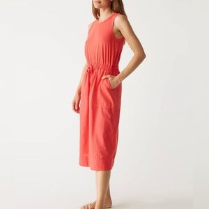 Michael Stars Wilhelmina Mixed Media Sleeveless Midi Dress, Coral, Drawstring, M